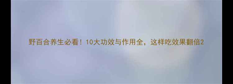 野百合养生必看10大功效与作用全这样吃效果翻倍